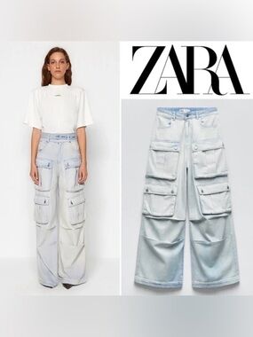 Zara ZW Mid Rise Baggy Leg cargo Jeans size 2
